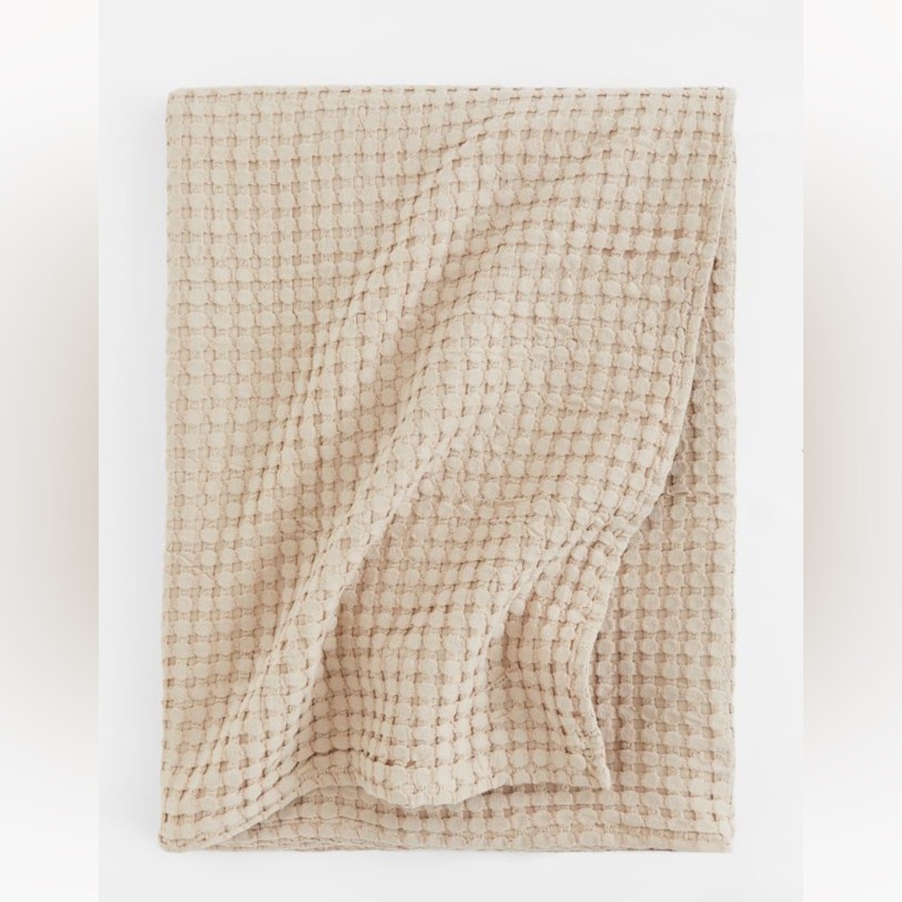 H&M Home Waffled Cotton Bedspread Beige Taupe - 100% Cotton